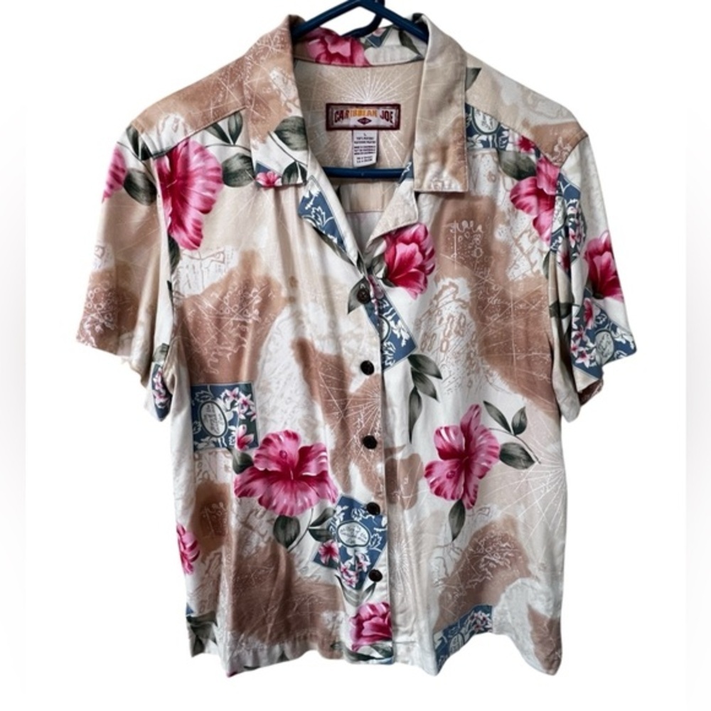 Caribbean Joe Floral Shirt with Pink and Blue Accents